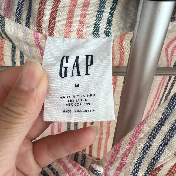 EUC Women's Gap Tie-Front Top, multi color stripe, linen blend - medium - Picture 7 of 7